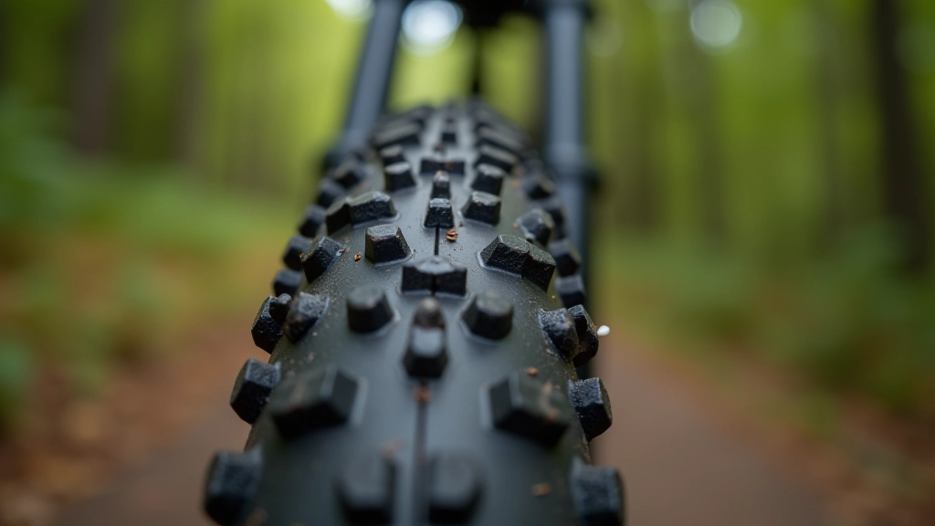 Close-up detail of knobby tread pattern on gravel bike tire showing grip characteristics