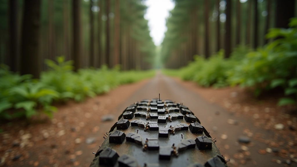Gravel bike tires on forest trail showing tread patterns