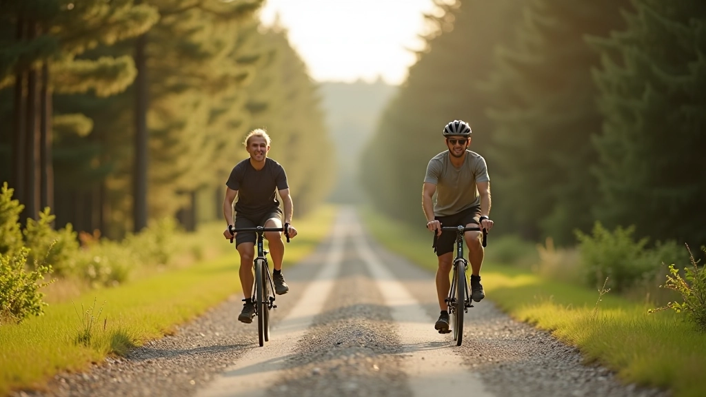 Runner and cyclist training outdoors, interval training session, active lifestyle, professional sports photography